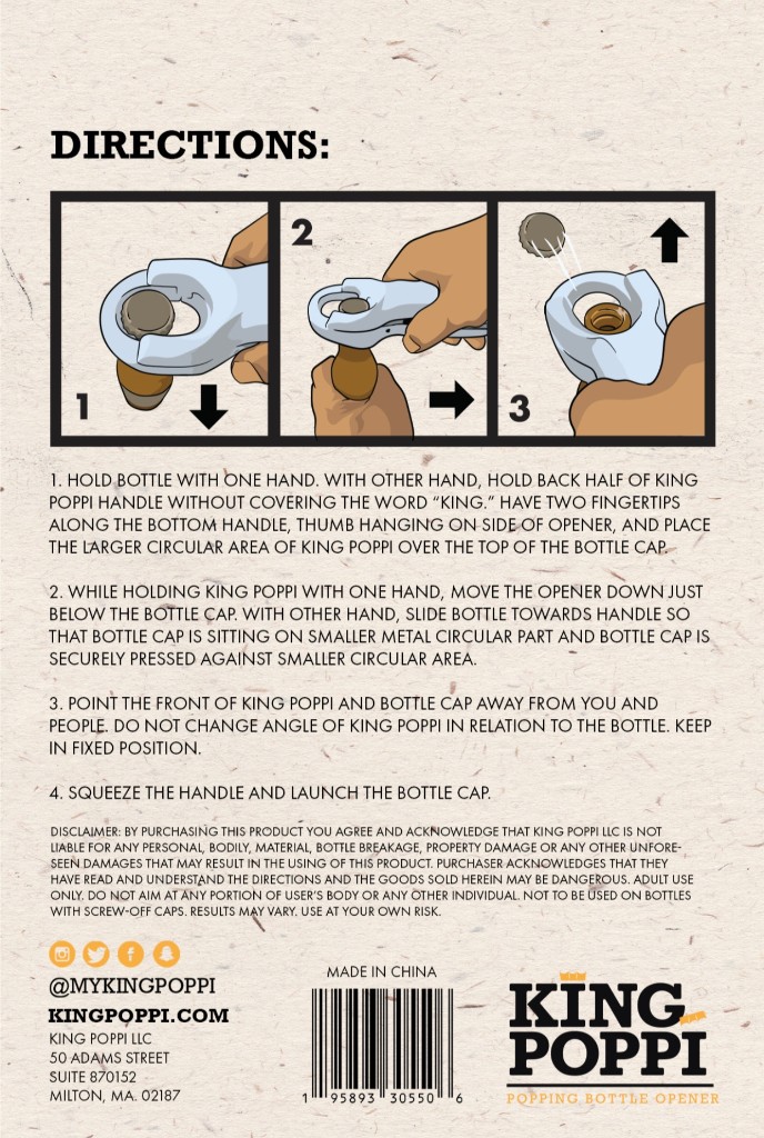 King Poppi popping bottle opener directions and safety instructions